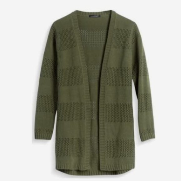 Lemon Tart Sweaters - Lemon Tart Olive Green Baylor Airy Detail Knit Cardigan Sz. S